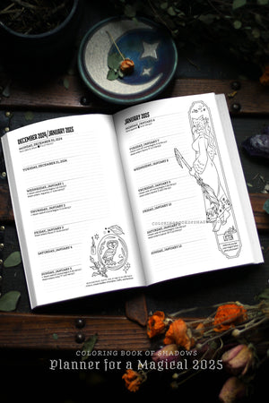 Coloring Book of Shadows: Planner for a Magical 2025 (+ Bonus Fortune Teller PDF!)